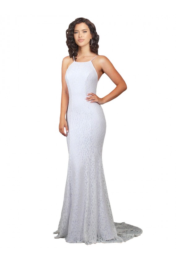Sleeveless White Backless Mermaid High Neck Wedding Dress Lincoln