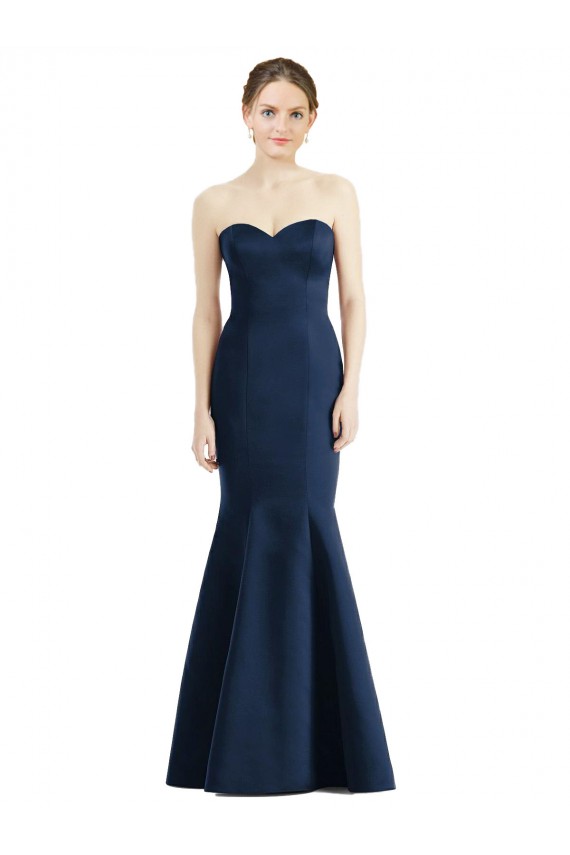 Sleeveless Dark Navy Mermaid Satin Sweetheart Bridesmaid Dress Lincoln