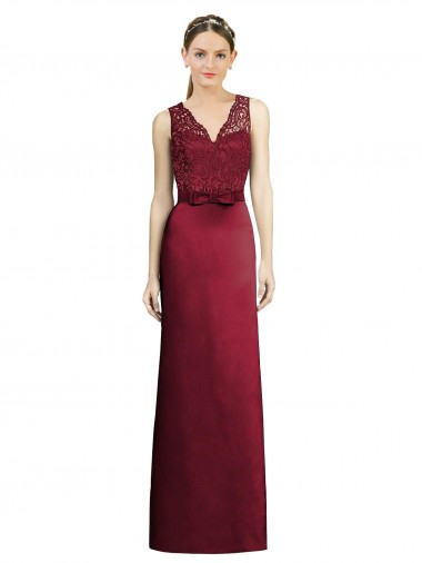 Sleeveless Burgundy A-Line Satin & Lace V-Neck Bridesmaid Dress Lincoln