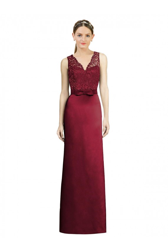 Sleeveless Burgundy A-Line Satin & Lace V-Neck Bridesmaid Dress Lincoln