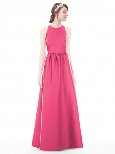 Sleeveless Ruby Keyhole Back A-Line Jewel Neck Bridesmaid Dress Lincoln