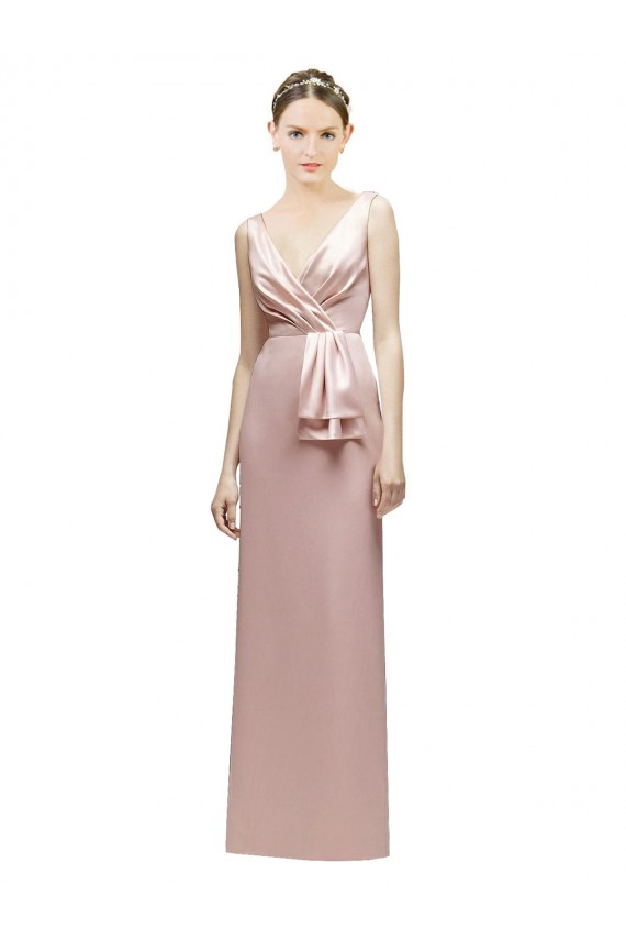 Sleeveless Pink V-Back Sheath V-Neck Bridesmaid Dress Lincoln