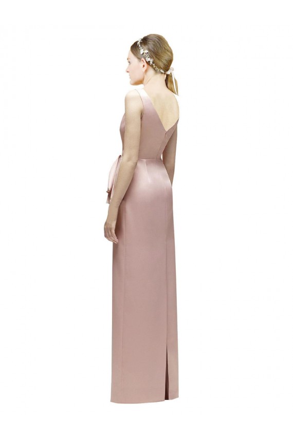 Sleeveless Pink V-Back Sheath V-Neck Bridesmaid Dress Lincoln