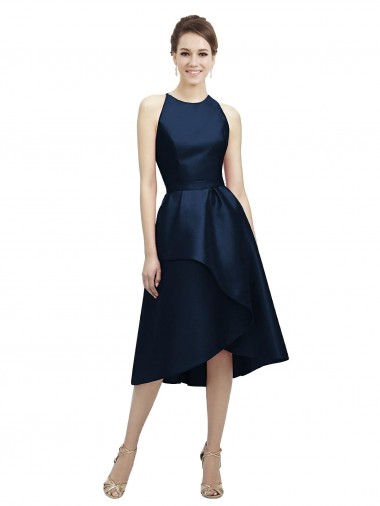 Sleeveless Dark Navy A-Line Halter Neck High Low Bridesmaid Dress Lincoln