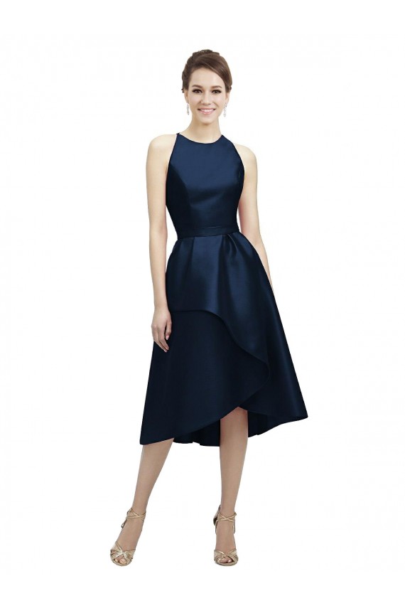 Sleeveless Dark Navy A-Line Halter Neck High Low Bridesmaid Dress Lincoln