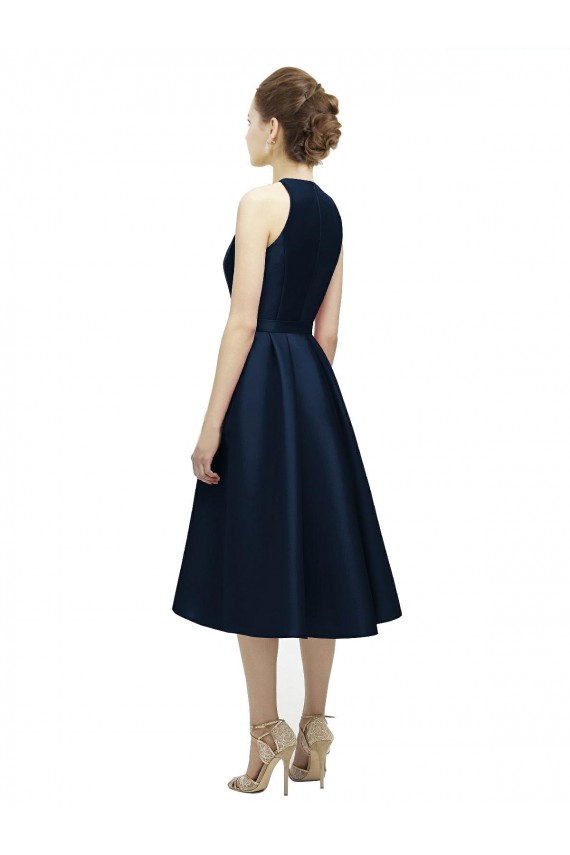 Sleeveless Dark Navy A-Line Halter Neck High Low Bridesmaid Dress Lincoln
