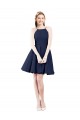 Sleeveless Dark Navy Open Back A-Line Halter Neck Bridesmaid Gown Lincoln