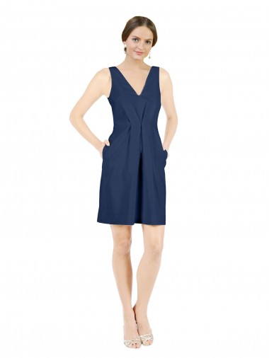 Sleeveless Dark Navy Open Back A-Line V-Neck Evening Gown / Bridesmaid Dress Lincoln