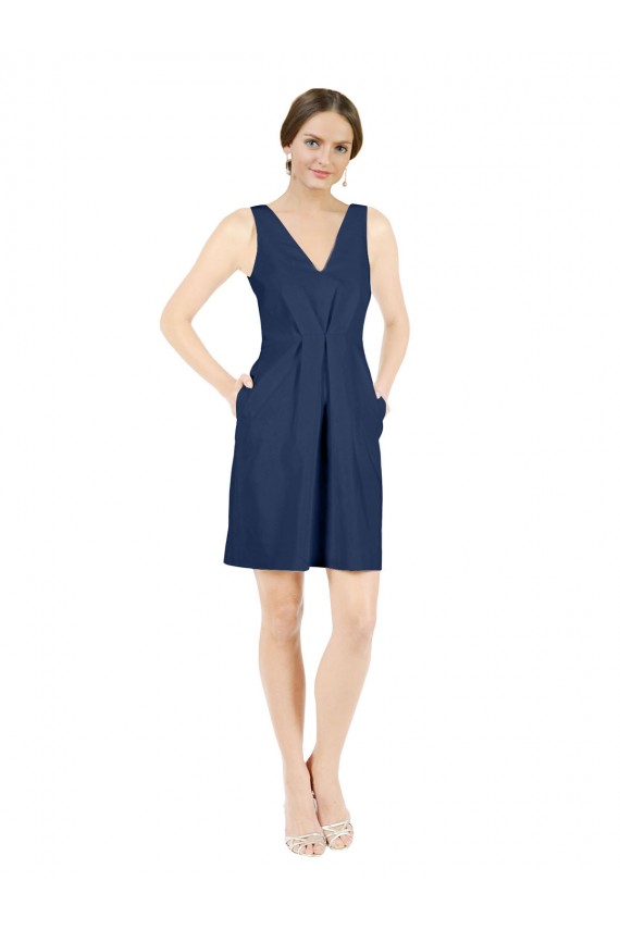 Sleeveless Dark Navy Open Back A-Line V-Neck Evening Gown / Bridesmaid Dress Lincoln