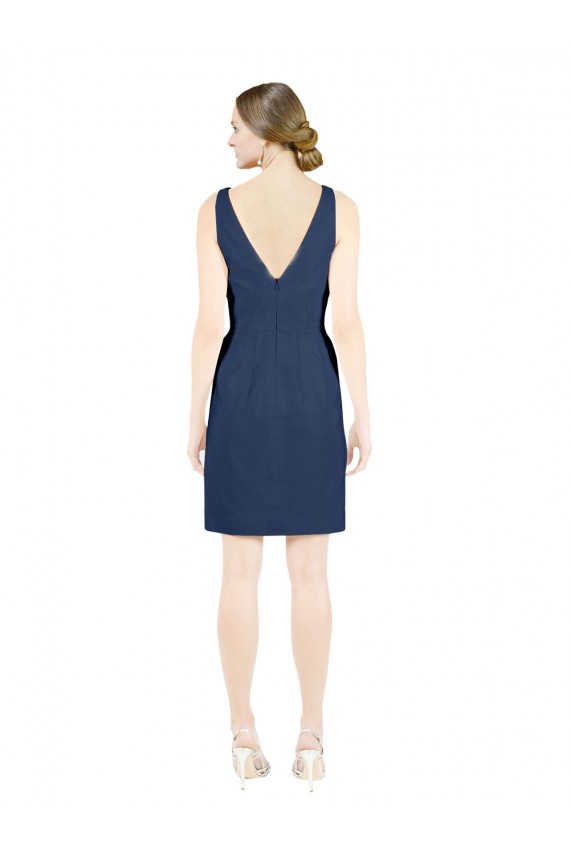 Sleeveless Dark Navy Open Back A-Line V-Neck Evening Gown / Bridesmaid Dress Lincoln