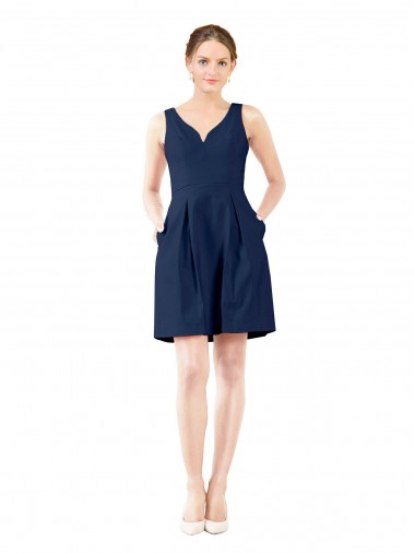 Sleeveless Dark Navy A-Line V-Neck Bridesmaid Gown Lincoln