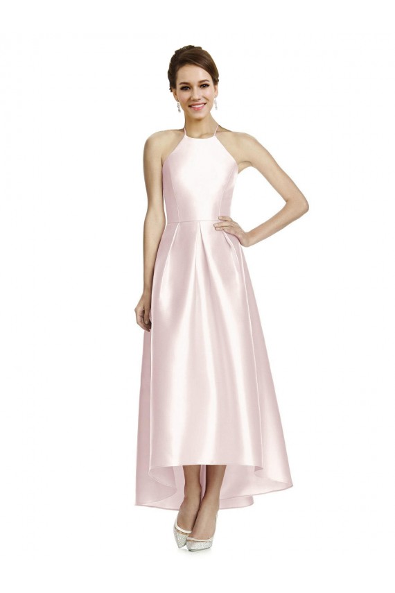 Sleeveless Pink Criss Cross Open Back A-Line Spaghetti Straps High Low Bridesmaid Dress Lincoln