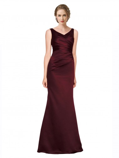 Sleeveless Burgundy Low Back A-Line V-Neck Black Tie Evening Gown / Prom Dress / Bridesmaid Dress Lincoln