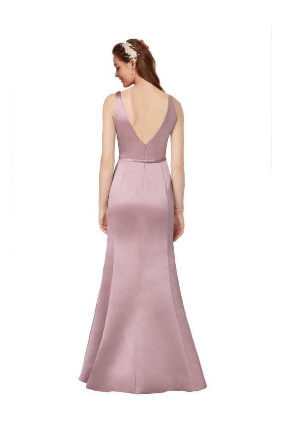 Sleeveless Burgundy V-Back Sheath V-Neck Formal Evening Gown / Prom Dress / Bridesmaid Dress Lincoln