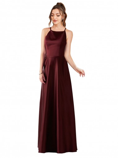 Sleeveless Burgundy Gold A-Line Halter Neck Prom Dress / Bridesmaid Dress Lincoln