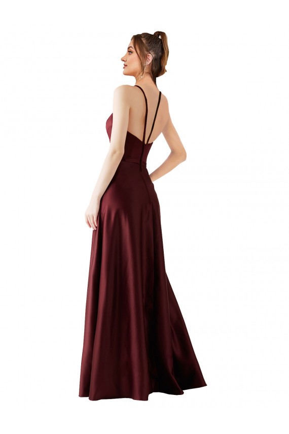 Sleeveless Burgundy Gold A-Line Halter Neck Prom Dress / Bridesmaid Dress Lincoln