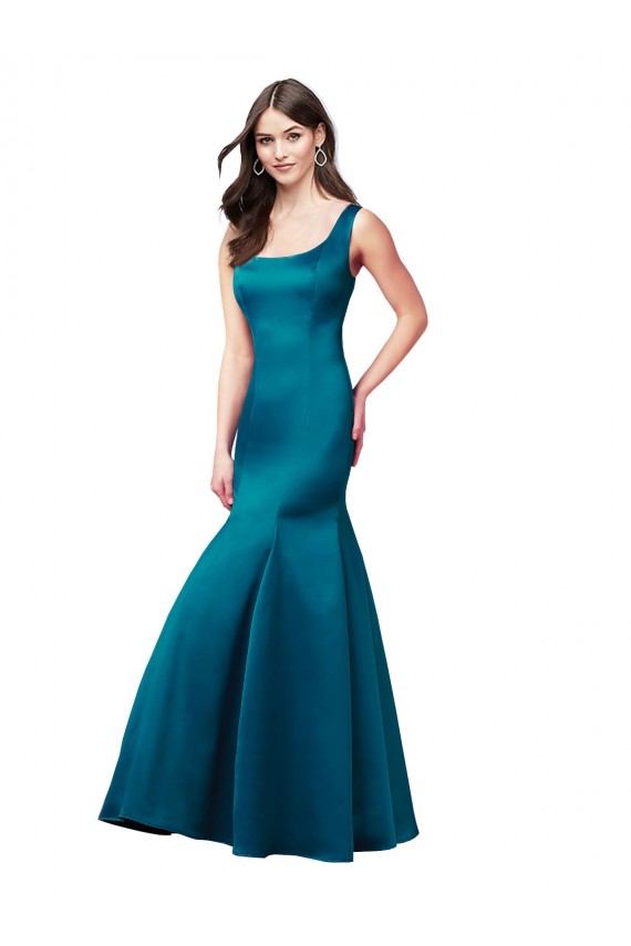 Sleeveless Peacock Blue Mermaid Bateau Neck Prom Dress / Bridesmaid Dress Lincoln