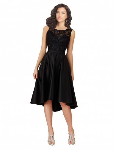 Sleeveless Black A-Line Illusion Neck High Low Bridesmaid Dress Lincoln
