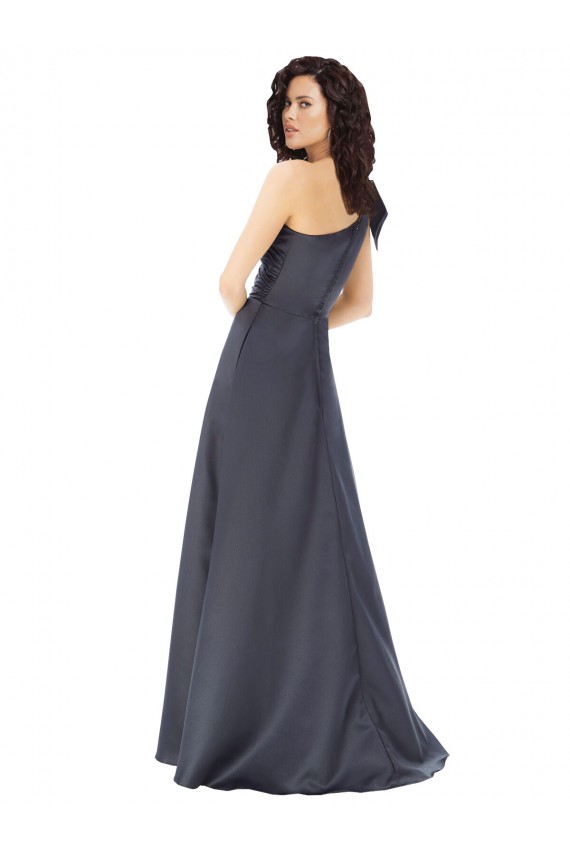 Sleeveless Slate Grey A-Line Satin One Shoulder Formal Evening Gown / Prom Dress / Bridesmaid Dress Lincoln