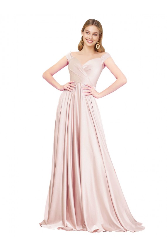 Sleeveless Pink A-Line Off the Shoulder Formal Evening Gown / Prom Dress / Bridesmaid Dress Lincoln