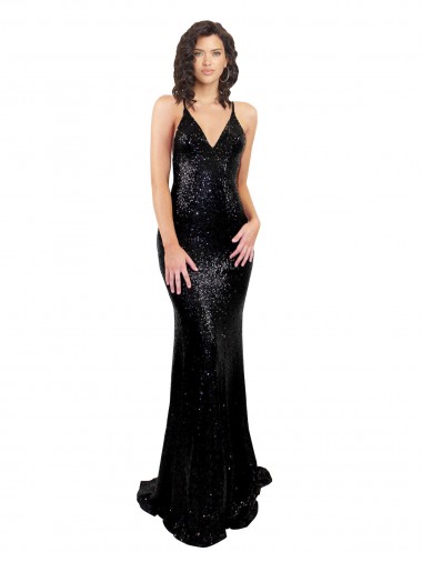Sleeveless Black Criss Cross Open Back Mermaid V-Neck Black Tie Evening Gown / Prom Dress / Bridesmaid Dress Lincoln