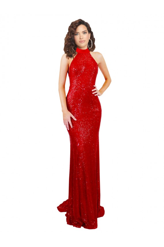 Sleeveless Red Open Back Mermaid Halter Neck Formal Evening Gown / Prom Dress / Bridesmaid Dress Lincoln