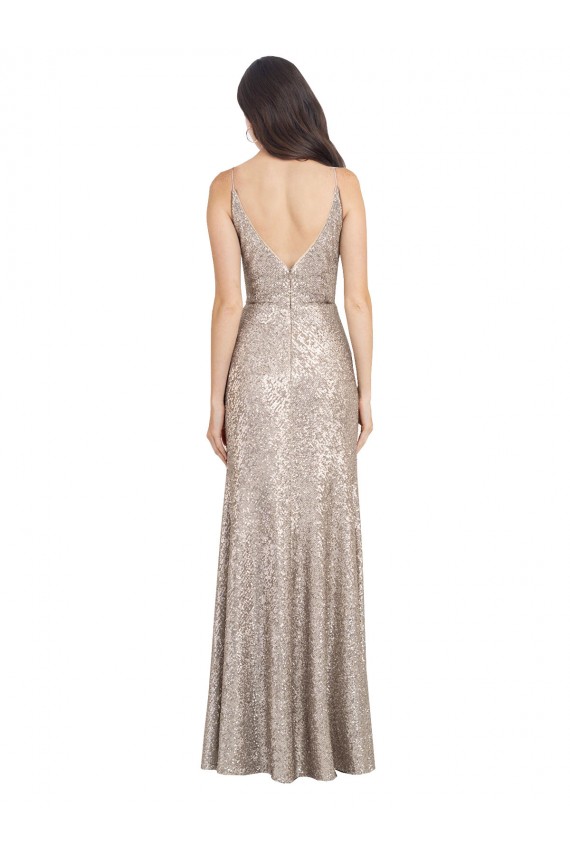 Sleeveless Silver V-Back Sheath V-Neck Formal Evening Gown / Prom Dress / Bridesmaid Dress Lincoln