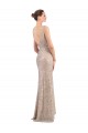 Sleeveless Silver Low Back Sheath V-Neck Formal Evening Gown / Prom Dress / Bridesmaid Dress Lincoln