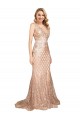 Sleeveless Rose Gold V-Back Mermaid V-Neck Formal Plus Size Evening Gown / Prom Dress / Bridesmaid Dress Lincoln