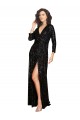 Long Sleeves Black A-Line V-Neck Formal Dress / Bridesmaid Dress Lincoln