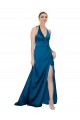 Sleeveless Peacock Blue Open Back A-Line Halter Neck Formal Evening Gown / Prom Dress / Bridesmaid Dress Lincoln
