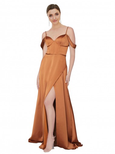 Cold Shoulder Orange Low Back A-Line Spaghetti Straps Formal Evening Gown / Prom Dress / Bridesmaid Dress Lincoln