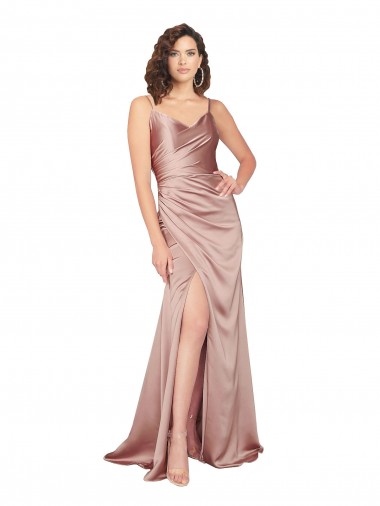 Sleeveless Dusty Pink V-Back Sheath V-Neck Black Tie Evening Gown / Prom Dress / Bridesmaid Dress Lincoln