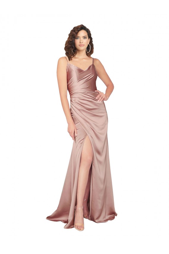 Sleeveless Dusty Pink V-Back Sheath V-Neck Black Tie Evening Gown / Prom Dress / Bridesmaid Dress Lincoln