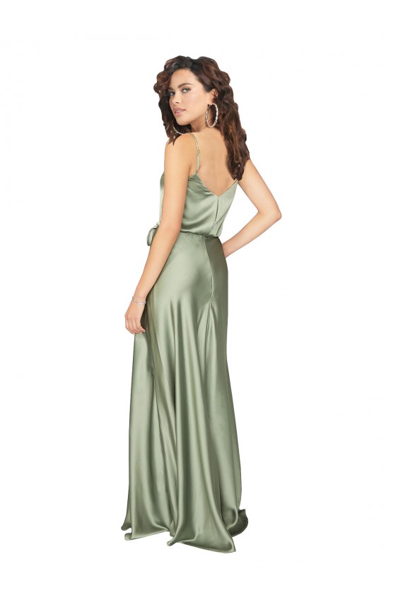 Sleeveless Smoke Green V-Back A-Line V-Neck Formal Evening Gown / Bridesmaid Dress Lincoln