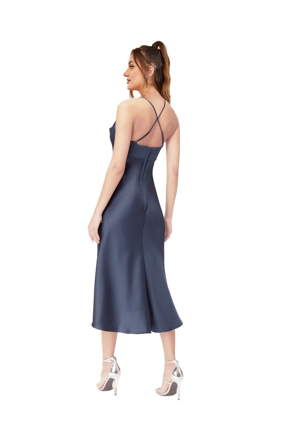 Sleeveless Black Criss Cross Back Sheath Cowl Neck High Low Evening Gown / Prom Dress / Bridesmaid Dress Lincoln
