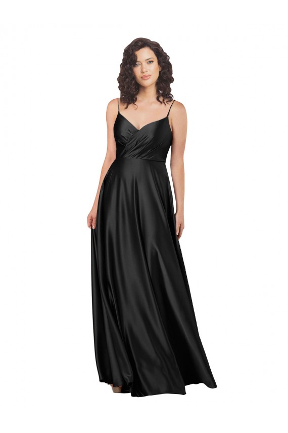 Sleeveless Black Low Back A-Line V-Neck Formal Dress / Bridesmaid Dress Lincoln