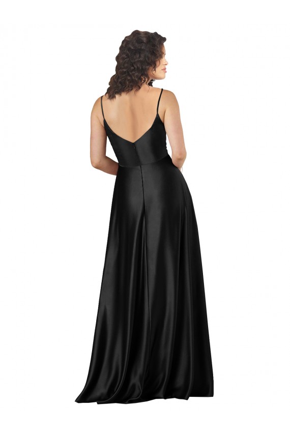 Sleeveless Black Low Back A-Line V-Neck Formal Dress / Bridesmaid Dress Lincoln