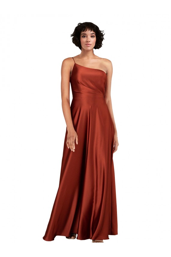 Sleeveless Burnt Orange A-Line One Shoulder Black Tie Evening Gown / Prom Dress / Bridesmaid Dress Lincoln