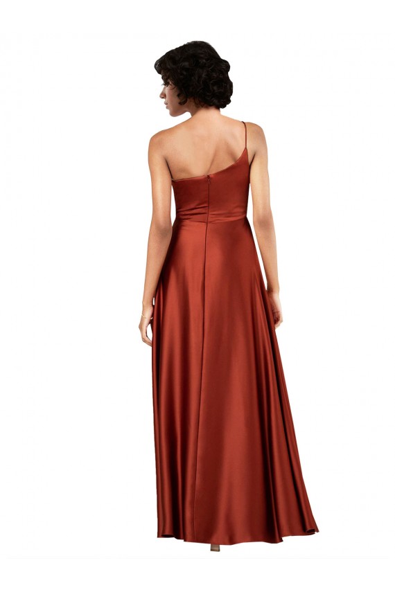 Sleeveless Burnt Orange A-Line One Shoulder Black Tie Evening Gown / Prom Dress / Bridesmaid Dress Lincoln