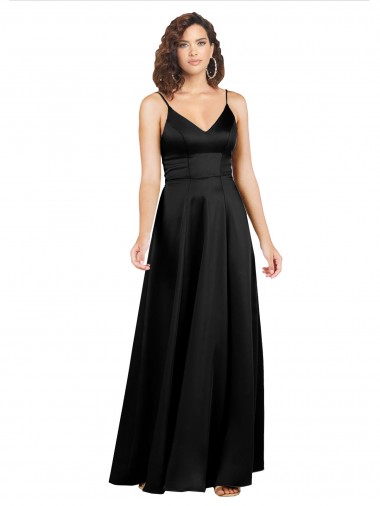 Sleeveless Black V-Back A-Line V-Neck Formal Evening Gown / Prom Dress / Bridesmaid Dress Lincoln