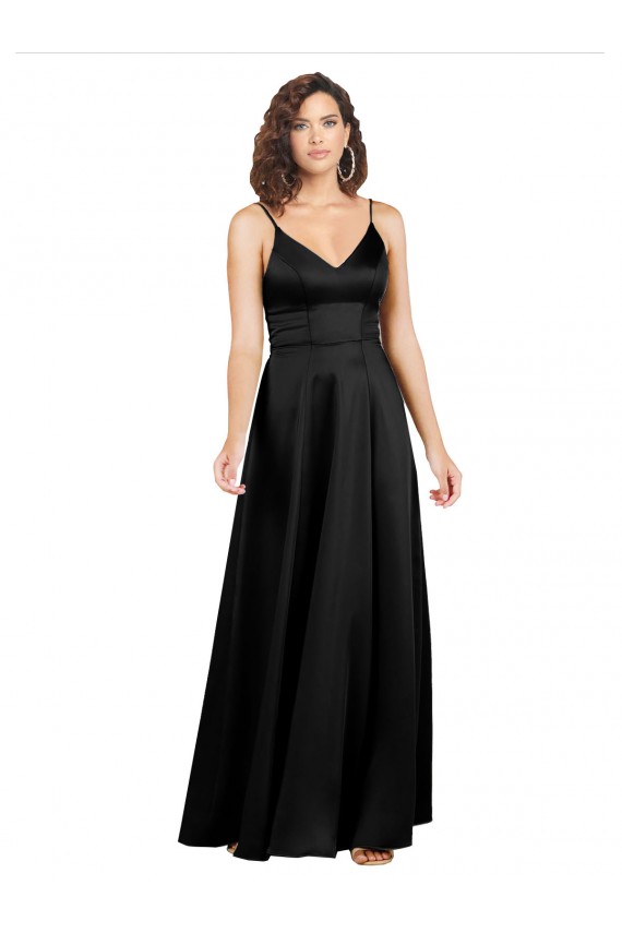 Sleeveless Black V-Back A-Line V-Neck Formal Evening Gown / Prom Dress / Bridesmaid Dress Lincoln