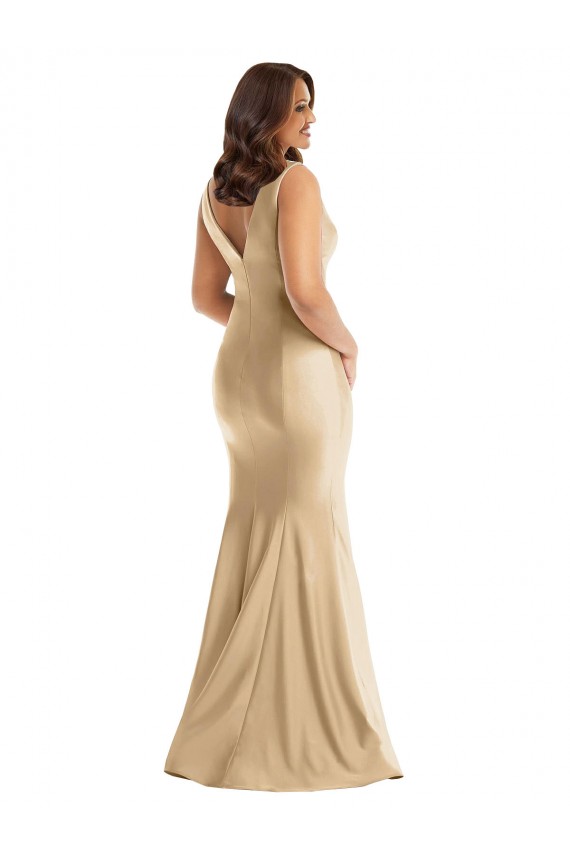 Sleeveless Soft Gold V-Back Mermaid V-Neck Formal Plus Size Evening Gown / Prom Dress / Bridesmaid Dress Lincoln