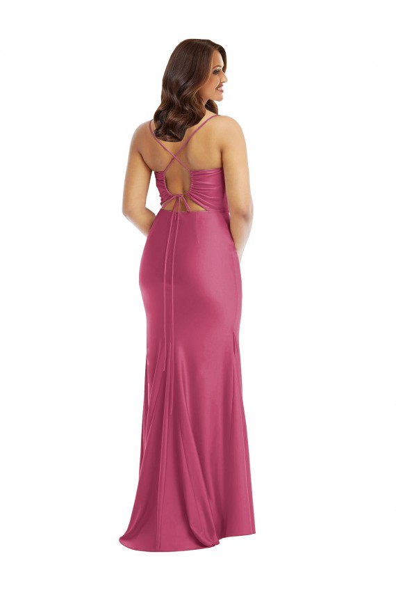 Sleeveless Fuchsia Tie Back Mermaid Spaghetti Straps Formal Plus Size Evening Gown / Prom Dress / Bridesmaid Dress Lincoln