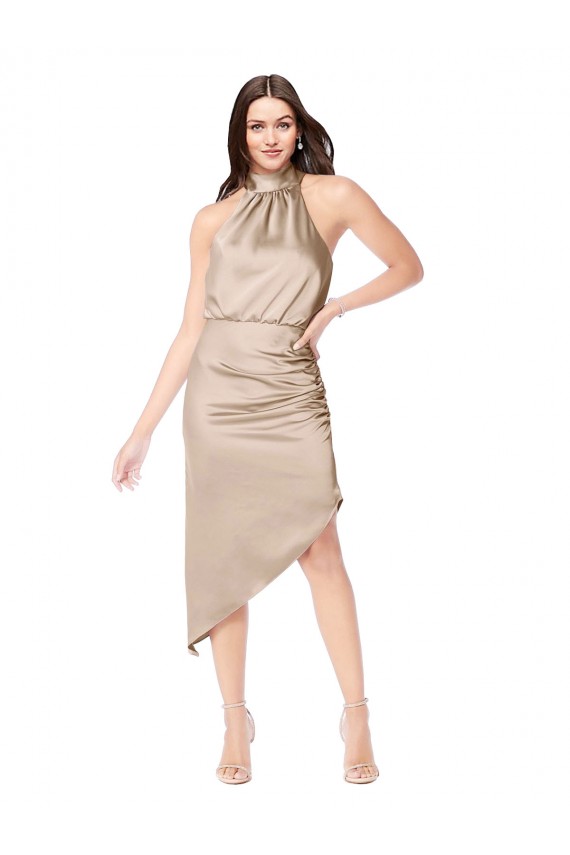 Sleeveless Champagne Pink A-Line Halter Neck High Low Prom Dress / Bridesmaid Dress Lincoln