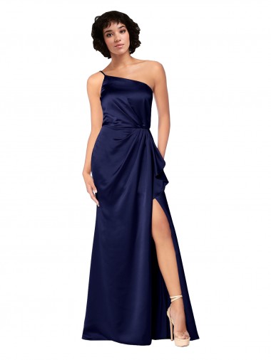 Sleeveless Sapphire A-Line One Shoulder Black Tie Evening Gown / Prom Dress / Bridesmaid Dress Lincoln