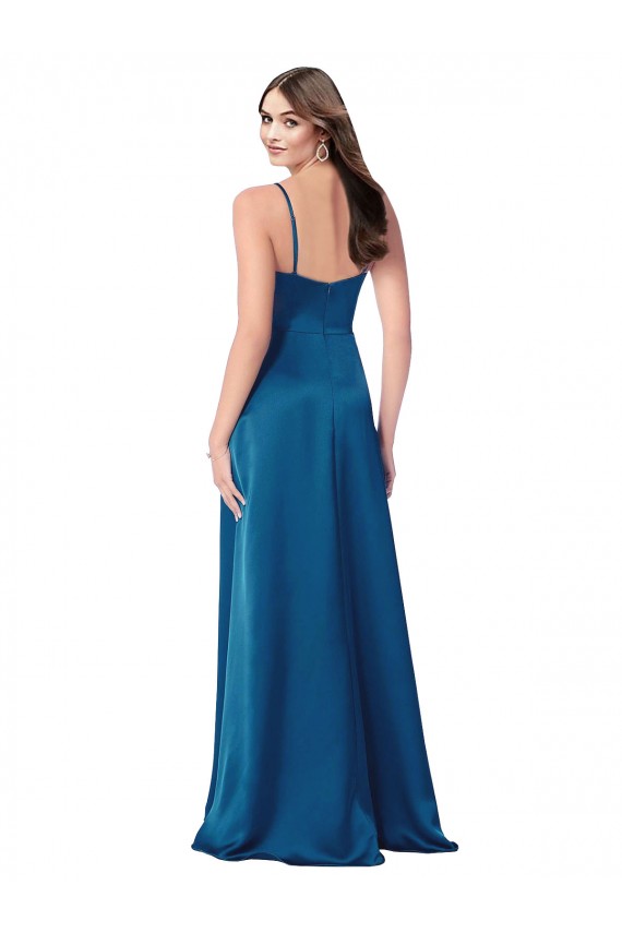Sleeveless Peacock Blue Low Back A-Line Spaghetti Straps Formal Evening Gown / Prom Dress / Bridesmaid Dress Lincoln