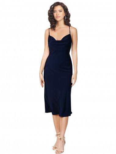 Sleeveless Dark Navy Criss Cross Open Back A-Line Spaghetti Straps Formal Evening Gown / Prom Dress / Bridesmaid Dress Lincoln