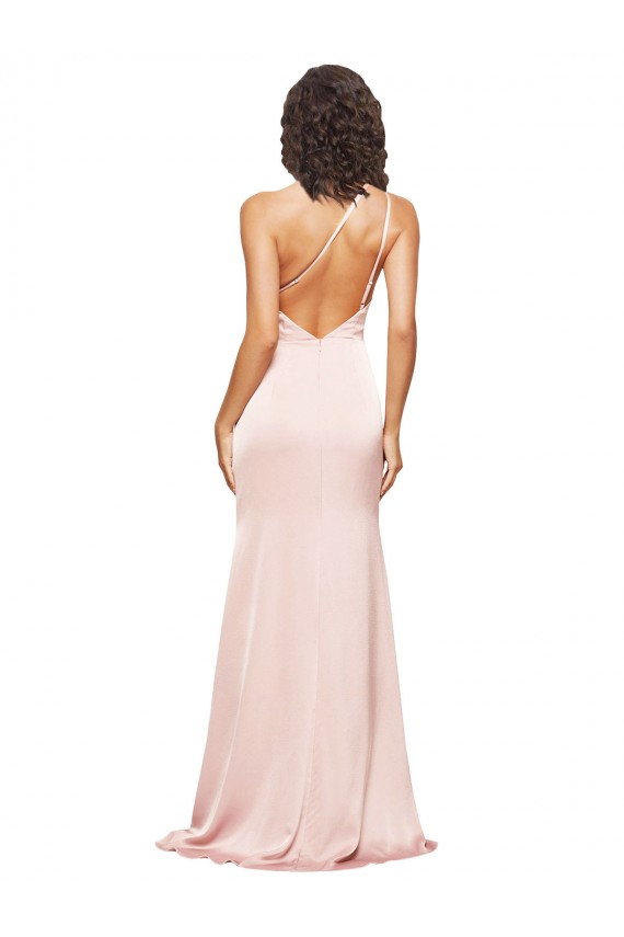 Sleeveless Pink Low Back Sheath Silk like Satin One Shoulder Formal Evening Gown / Prom Dress / Bridesmaid Dress Lincoln