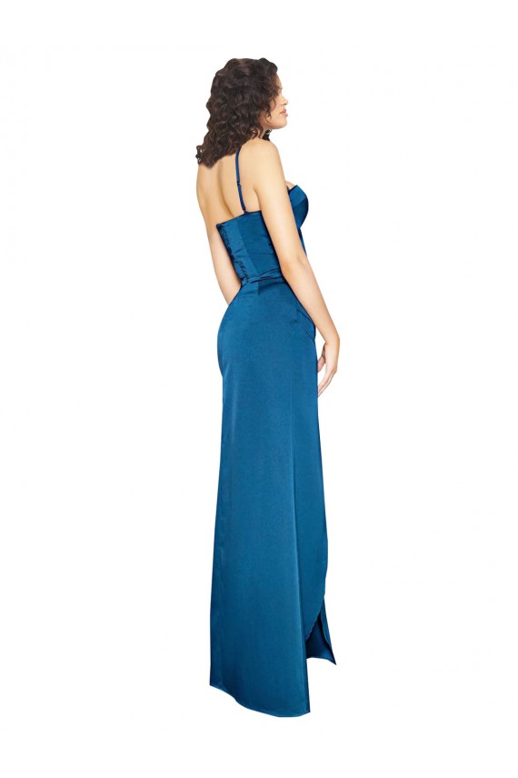 Sleeveless Peacock Blue Low Back Sheath Spaghetti Straps Formal Evening Gown / Prom Dress / Bridesmaid Dress Lincoln